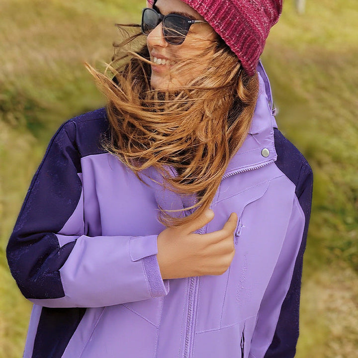 Damen Outdoorjacke | 3-in-1 Jacke mit abnehmbarer Innenjacke, Kapuze, Taschen sowie wind- und wasserabweisender Außenschicht