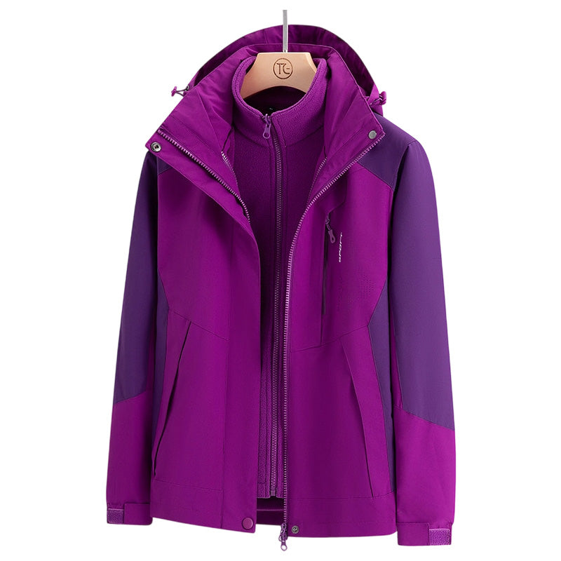 Damen Outdoorjacke | 3-in-1 Jacke mit abnehmbarer Innenjacke, Kapuze, Taschen sowie wind- und wasserabweisender Außenschicht