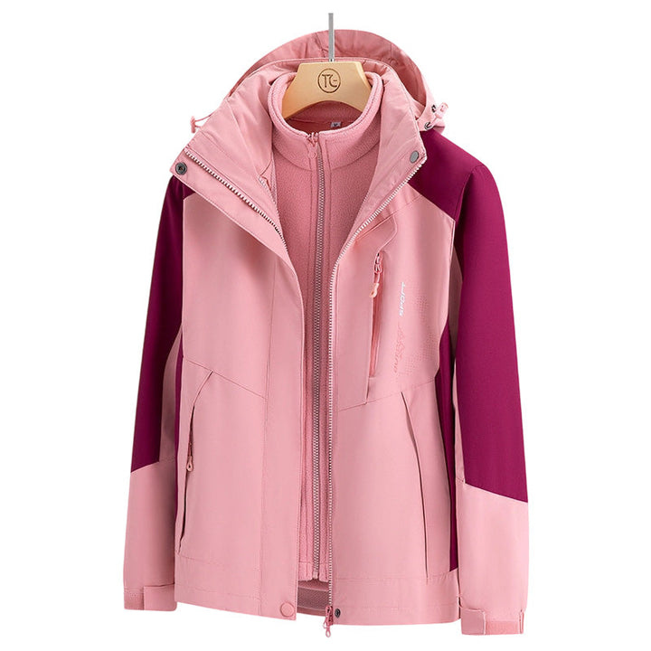 Damen Outdoorjacke | 3-in-1 Jacke mit abnehmbarer Innenjacke, Kapuze, Taschen sowie wind- und wasserabweisender Außenschicht