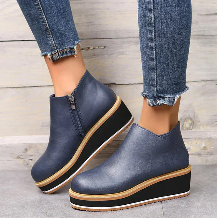 Damen Stiefeletten | Bequeme Ankle Boots mit Plateausohle, Reißverschluss und rutschfestem Profil