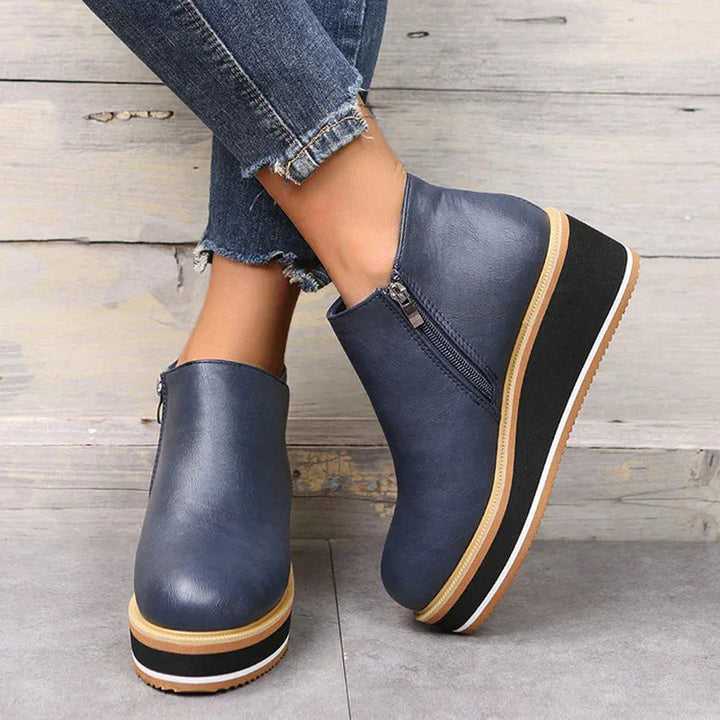 Damen Stiefeletten | Bequeme Ankle Boots mit Plateausohle, Reißverschluss und rutschfestem Profil