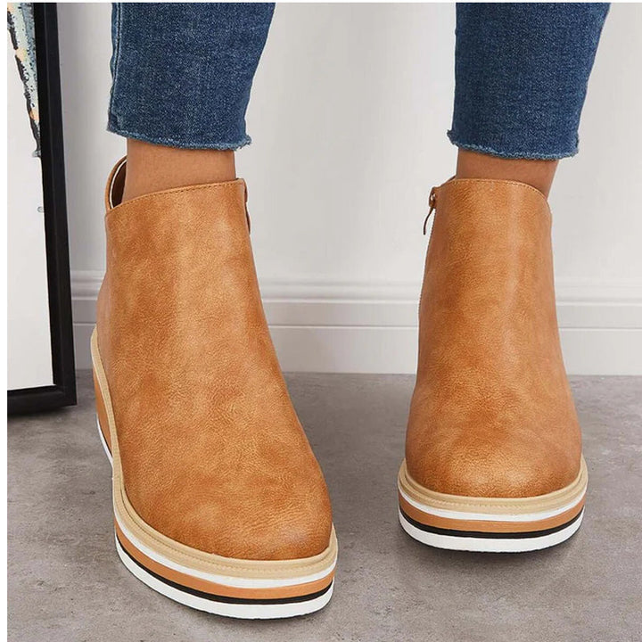Damen Stiefeletten | Bequeme Ankle Boots mit Plateausohle, Reißverschluss und rutschfestem Profil