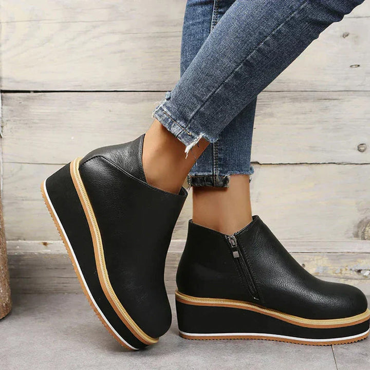 Damen Stiefeletten | Bequeme Ankle Boots mit Plateausohle, Reißverschluss und rutschfestem Profil