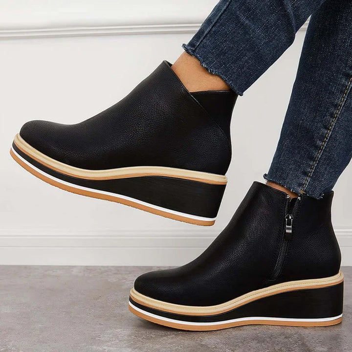 Damen Stiefeletten | Bequeme Ankle Boots mit Plateausohle, Reißverschluss und rutschfestem Profil