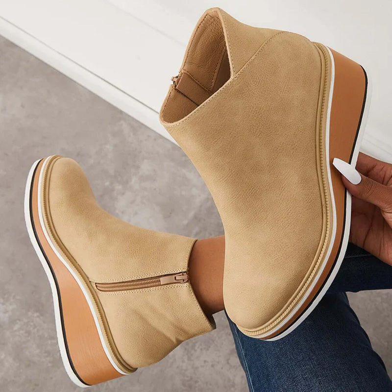 Damen Stiefeletten | Bequeme Ankle Boots mit Plateausohle, Reißverschluss und rutschfestem Profil