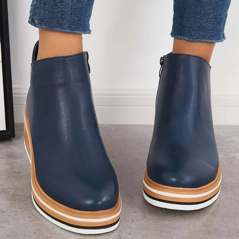 Damen Stiefeletten | Bequeme Ankle Boots mit Plateausohle, Reißverschluss und rutschfestem Profil