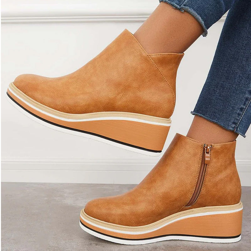 Damen Stiefeletten | Bequeme Ankle Boots mit Plateausohle, Reißverschluss und rutschfestem Profil
