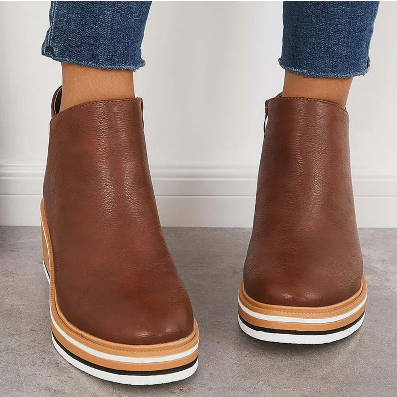 Damen Stiefeletten | Bequeme Ankle Boots mit Plateausohle, Reißverschluss und rutschfestem Profil