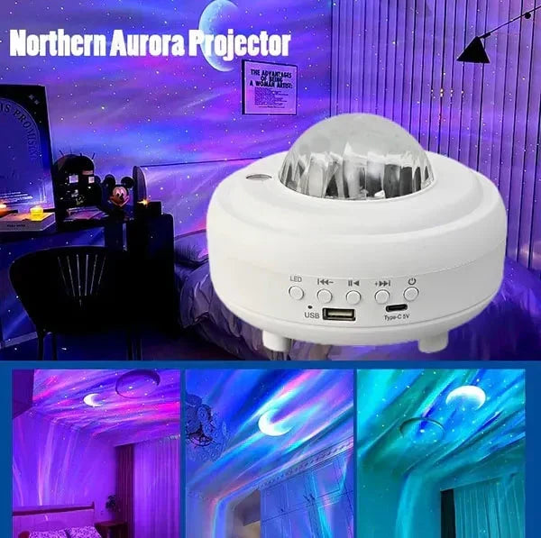 Nordlichtprojektor | Sternenprojektor mit 7 Lichteffekten, Bluetooth-Lautsprecher und Musiksteuerung für Schlafzimmer und Kinderzimmer