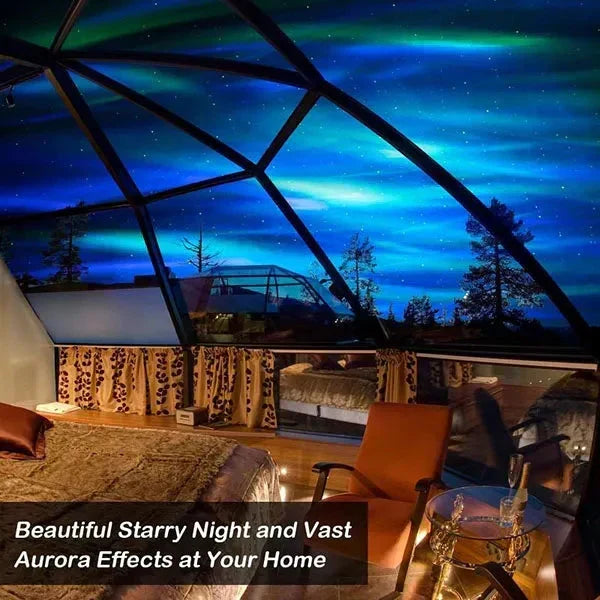 Nordlichtprojektor | Sternenprojektor mit 7 Lichteffekten, Bluetooth-Lautsprecher und Musiksteuerung für Schlafzimmer und Kinderzimmer