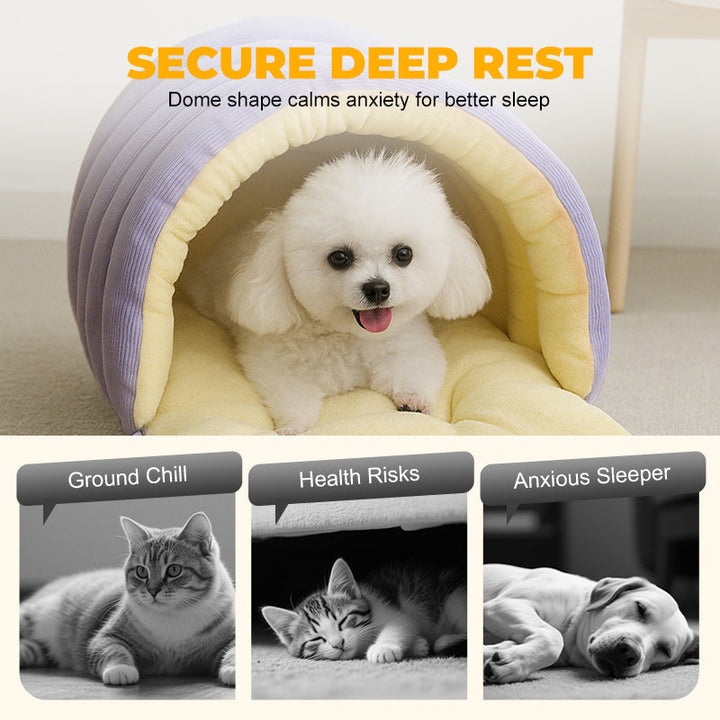 Plush cat/dog cave bed with zipper | 2-in-1: warm cave or open basket | PP cotton filling | S/M &amp; L
