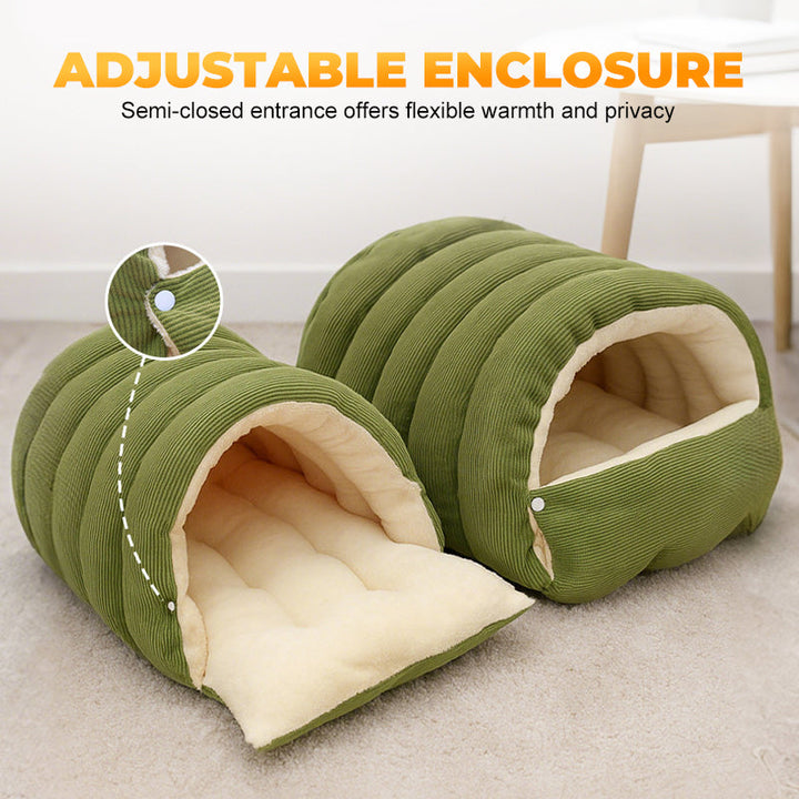 Plush cat/dog cave bed with zipper | 2-in-1: warm cave or open basket | PP cotton filling | S/M &amp; L