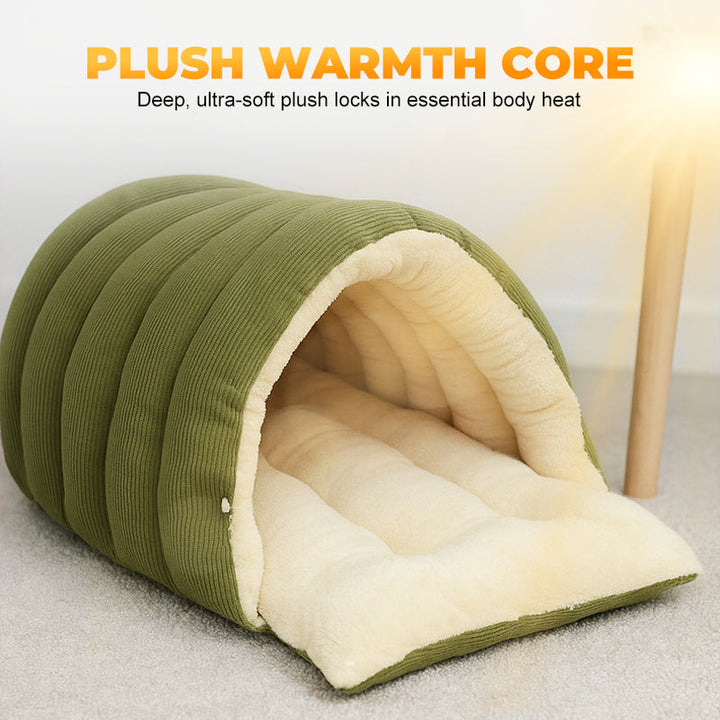 Plush cat/dog cave bed with zipper | 2-in-1: warm cave or open basket | PP cotton filling | S/M &amp; L