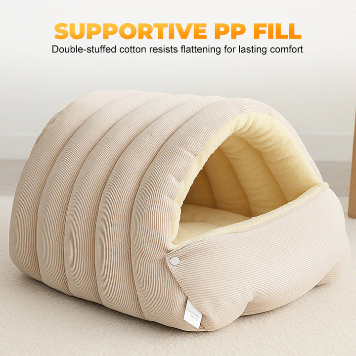 Plush cat/dog cave bed with zipper | 2-in-1: warm cave or open basket | PP cotton filling | S/M &amp; L