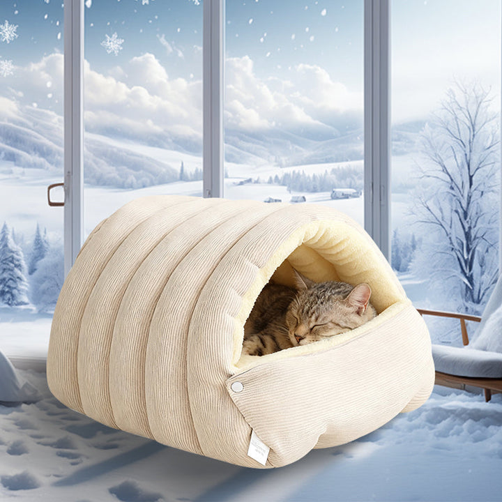 Plush cat/dog cave bed with zipper | 2-in-1: warm cave or open basket | PP cotton filling | S/M &amp; L
