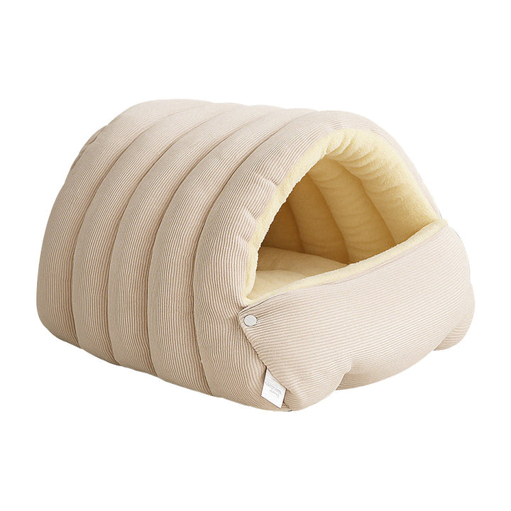 Plush cat/dog cave bed with zipper | 2-in-1: warm cave or open basket | PP cotton filling | S/M &amp; L