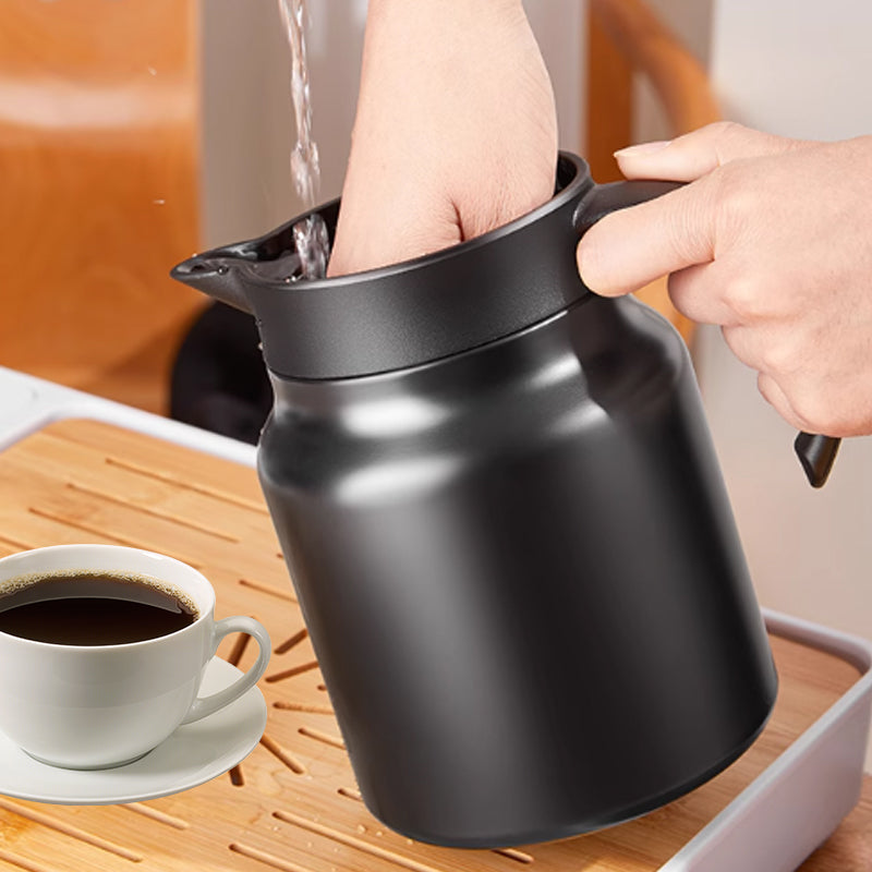 Edelstahl-Thermoskanne | Auslaufsichere Isolierkanne mit Ein-Klick-Ausguss und separatem Teefilter