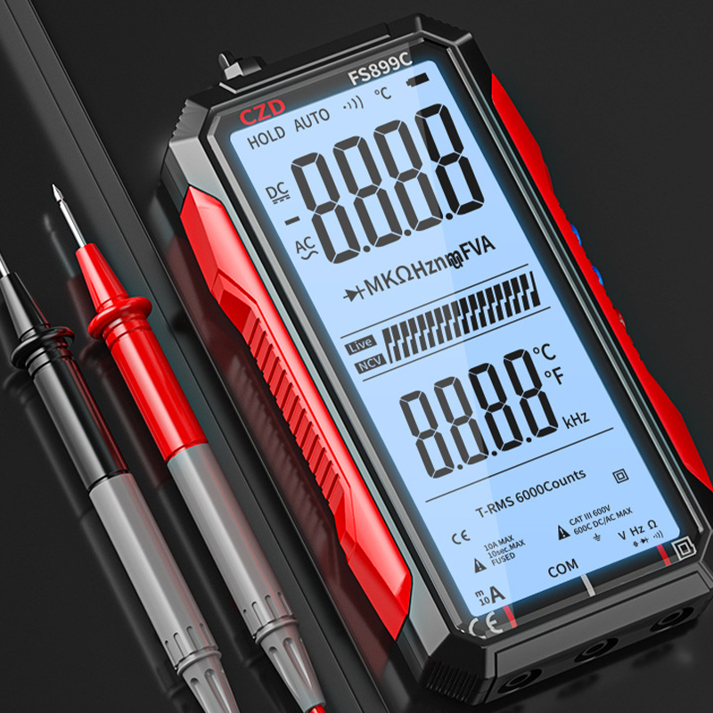 USB digitális multiméter automatikus tartománnyal | LCD háttérvilágítással | AC 6A/10A, kompakt 152×73 mm, mérővezetékekkel