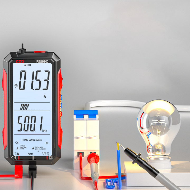 USB digitális multiméter automatikus tartománnyal | LCD háttérvilágítással | AC 6A/10A, kompakt 152×73 mm, mérővezetékekkel