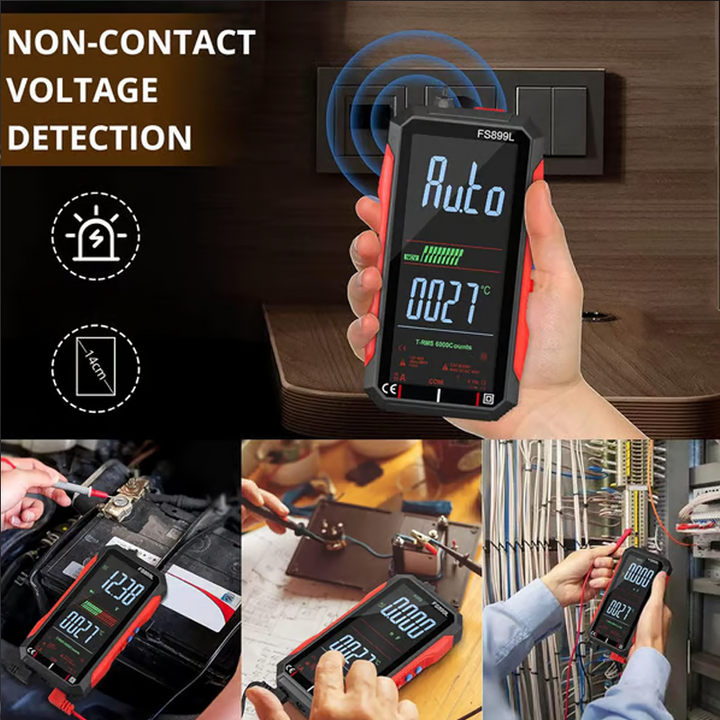 USB digitális multiméter automatikus tartománnyal | LCD háttérvilágítással | AC 6A/10A, kompakt 152×73 mm, mérővezetékekkel