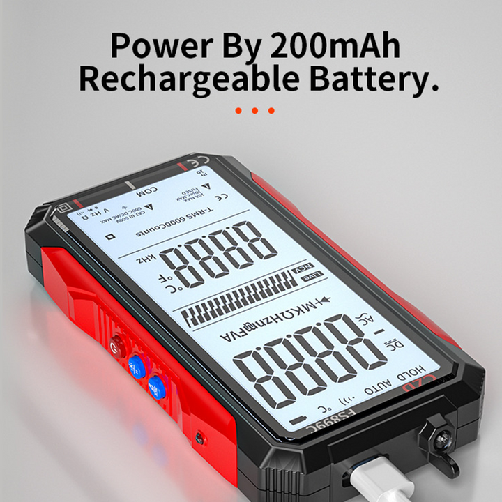 USB digitális multiméter automatikus tartománnyal | LCD háttérvilágítással | AC 6A/10A, kompakt 152×73 mm, mérővezetékekkel