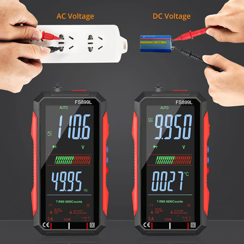 USB digitális multiméter automatikus tartománnyal | LCD háttérvilágítással | AC 6A/10A, kompakt 152×73 mm, mérővezetékekkel