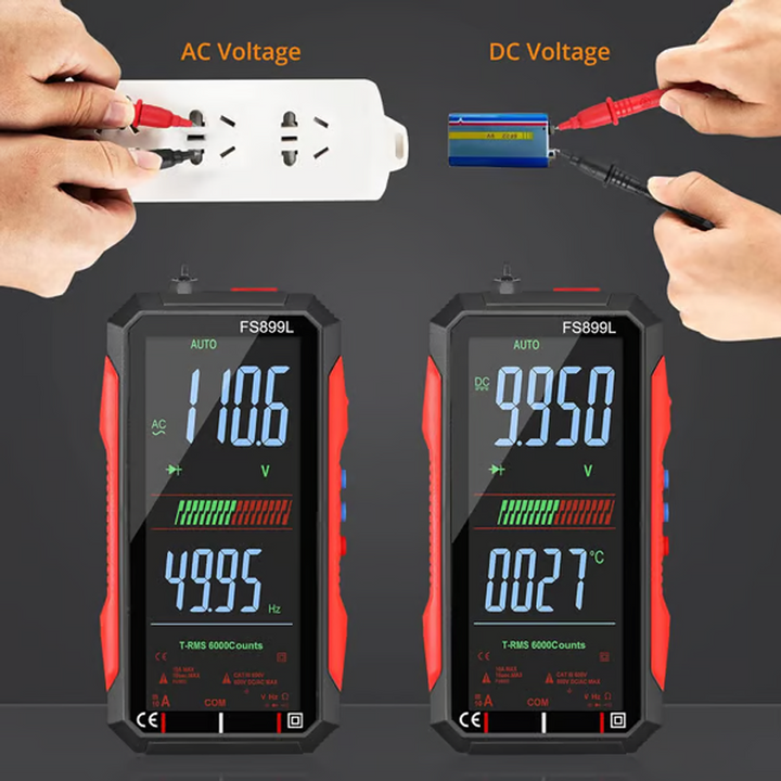 USB digitális multiméter automatikus tartománnyal | LCD háttérvilágítással | AC 6A/10A, kompakt 152×73 mm, mérővezetékekkel