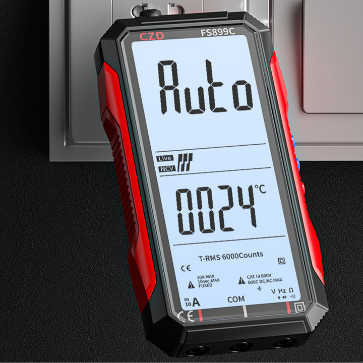 USB digitális multiméter automatikus tartománnyal | LCD háttérvilágítással | AC 6A/10A, kompakt 152×73 mm, mérővezetékekkel