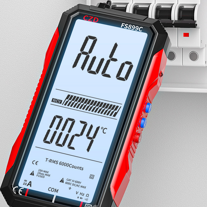 USB digitális multiméter automatikus tartománnyal | LCD háttérvilágítással | AC 6A/10A, kompakt 152×73 mm, mérővezetékekkel