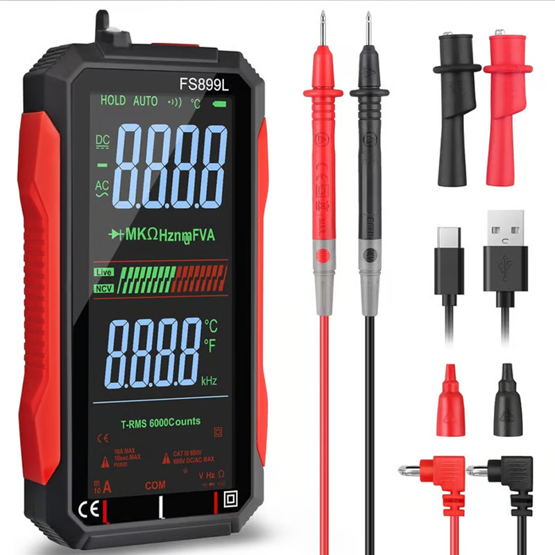 USB digitális multiméter automatikus tartománnyal | LCD háttérvilágítással | AC 6A/10A, kompakt 152×73 mm, mérővezetékekkel