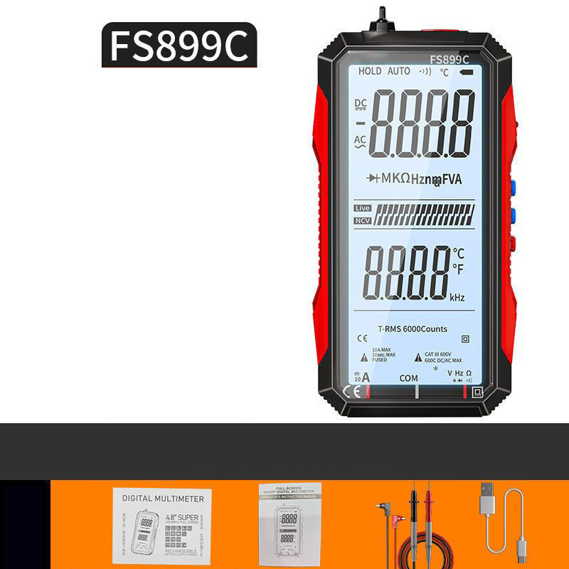USB digitális multiméter automatikus tartománnyal | LCD háttérvilágítással | AC 6A/10A, kompakt 152×73 mm, mérővezetékekkel
