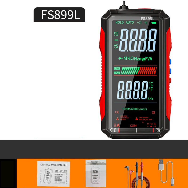 USB digitális multiméter automatikus tartománnyal | LCD háttérvilágítással | AC 6A/10A, kompakt 152×73 mm, mérővezetékekkel