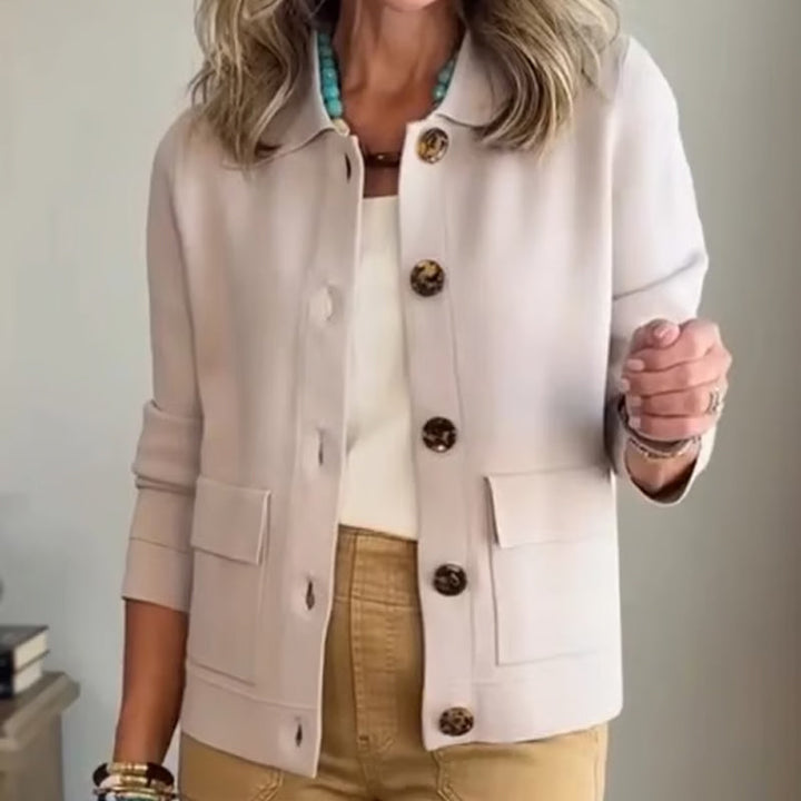 Damen Freizeitjacke in Weiß | Einfarbige Übergangsjacke mit Umlegekragen, Knopfverschluss und Seitentaschen für Herbst und Winter
