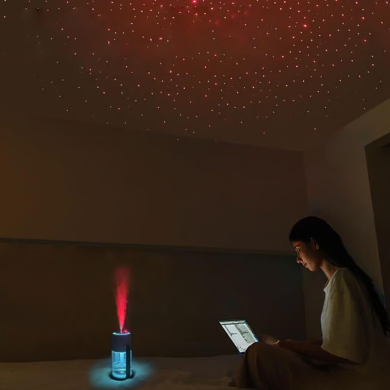 Luftbefeuchter mit Sternenprojektor | 2-in-1-Nachtlicht mit 280-ml-Wassertank, Schwenkkopf und USB-Anschluss