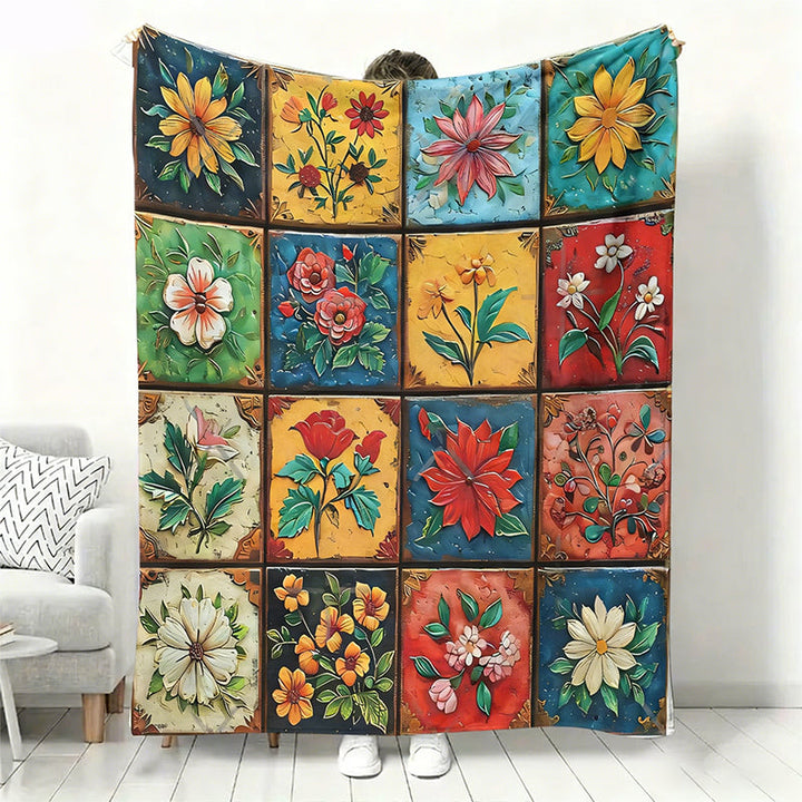 Flanelldecke mit Blumenmuster | Weiche Kuscheldecke für Sofa und Bett, pflegeleicht und maschinenwaschbar