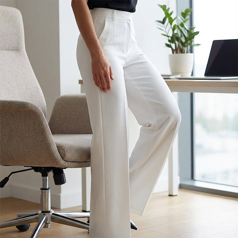 Damen-Anzughose mit hoher Taille | Elegante High-Waist-Hose mit geradem Bein, Bügelfalte &amp; knitterarmem Stoff