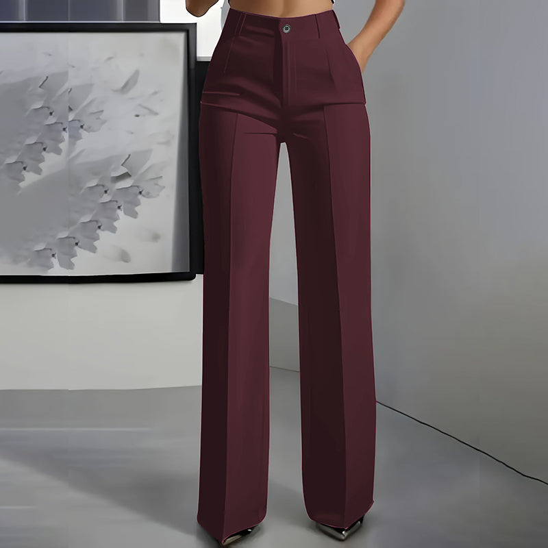 Damen-Anzughose mit hoher Taille | Elegante High-Waist-Hose mit geradem Bein, Bügelfalte &amp; knitterarmem Stoff
