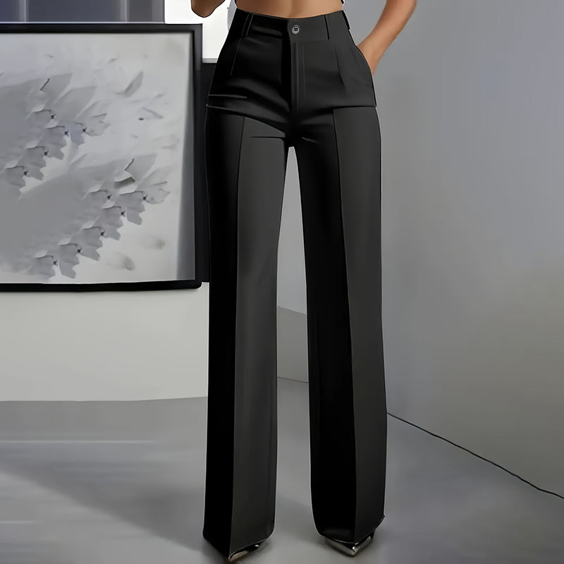 Damen-Anzughose mit hoher Taille | Elegante High-Waist-Hose mit geradem Bein, Bügelfalte &amp; knitterarmem Stoff