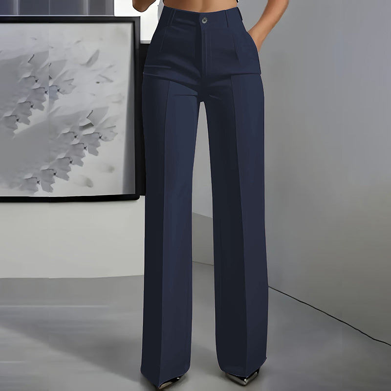 Damen-Anzughose mit hoher Taille | Elegante High-Waist-Hose mit geradem Bein, Bügelfalte &amp; knitterarmem Stoff