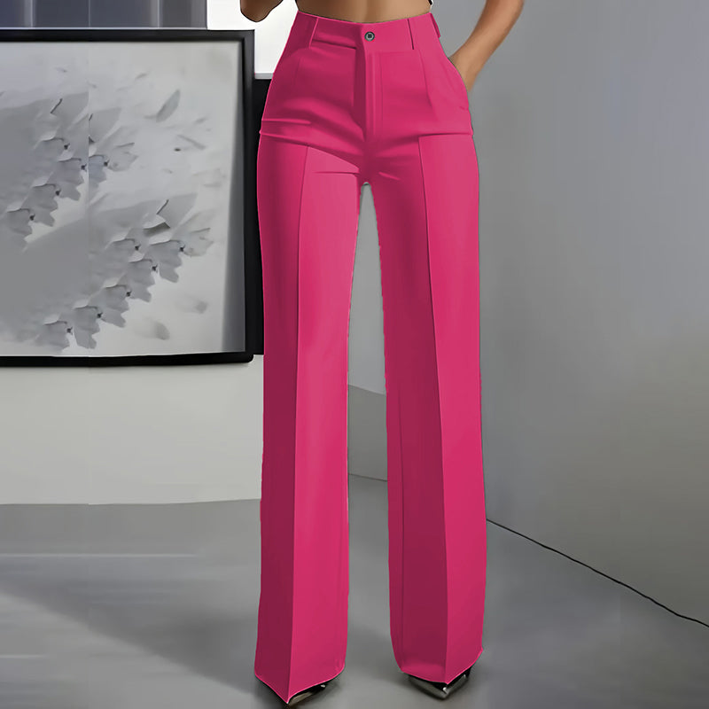 Damen-Anzughose mit hoher Taille | Elegante High-Waist-Hose mit geradem Bein, Bügelfalte &amp; knitterarmem Stoff