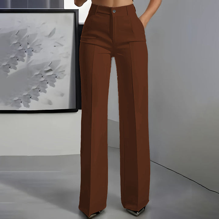 Damen-Anzughose mit hoher Taille | Elegante High-Waist-Hose mit geradem Bein, Bügelfalte &amp; knitterarmem Stoff