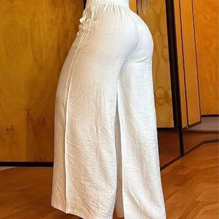 Pantalon femme taille haute à jambes larges avec détail ceinture | Taille élastique, peu froissable et léger | Élégant et polyvalent | S–2XL