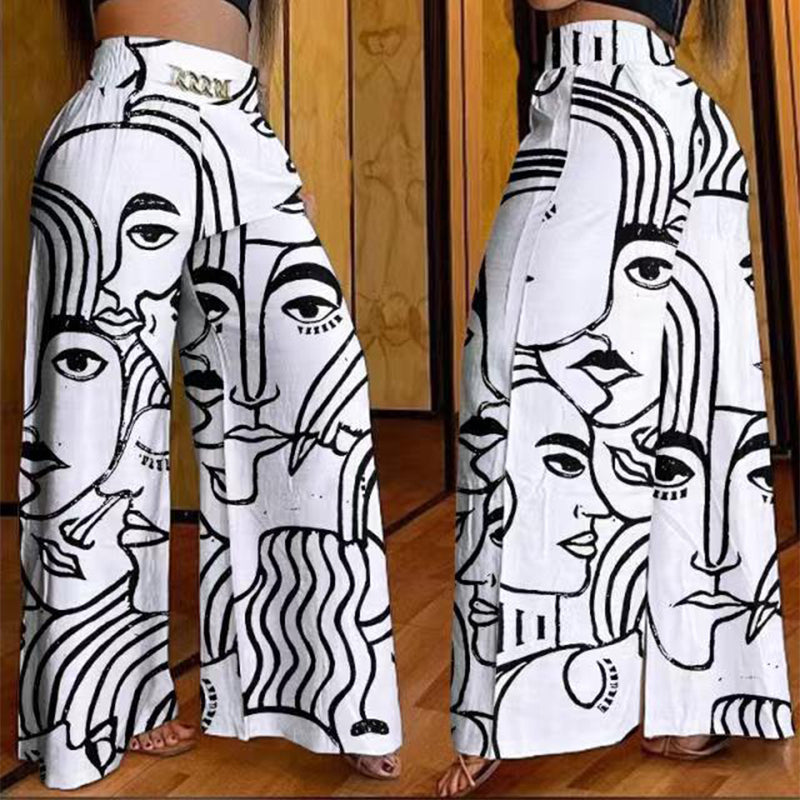 Pantalon femme taille haute à jambes larges avec détail ceinture | Taille élastique, peu froissable et léger | Élégant et polyvalent | S–2XL