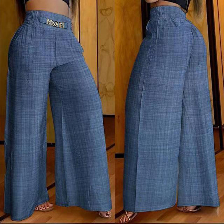 Pantalon femme taille haute à jambes larges avec détail ceinture | Taille élastique, peu froissable et léger | Élégant et polyvalent | S–2XL