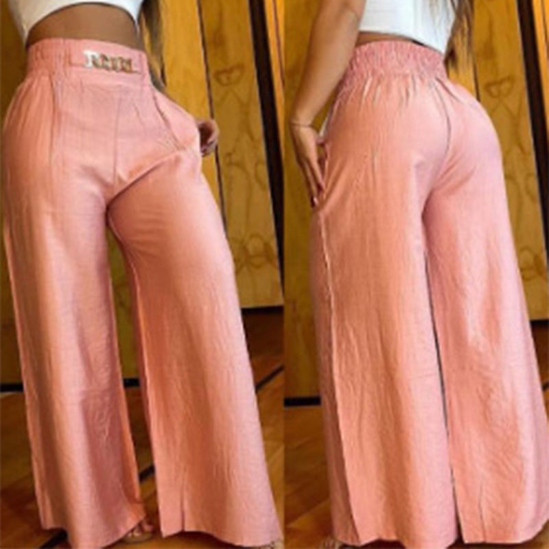 Pantalon femme taille haute à jambes larges avec détail ceinture | Taille élastique, peu froissable et léger | Élégant et polyvalent | S–2XL