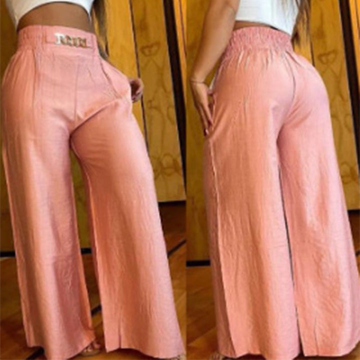 Pantalon femme taille haute à jambes larges avec détail ceinture | Taille élastique, peu froissable et léger | Élégant et polyvalent | S–2XL