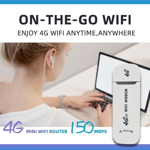 4G LTE USB WLAN-Router 150 Mbit/s | Mobiler Hotspot für bis zu 10 Geräte | 2,4 GHz WiFi, kompakt 96×33×12 mm