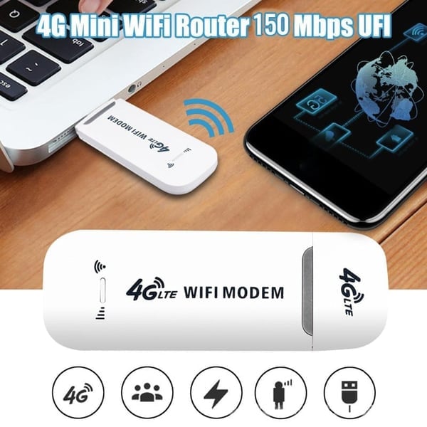 4G LTE USB WLAN-Router 150 Mbit/s | Mobiler Hotspot für bis zu 10 Geräte | 2,4 GHz WiFi, kompakt 96×33×12 mm