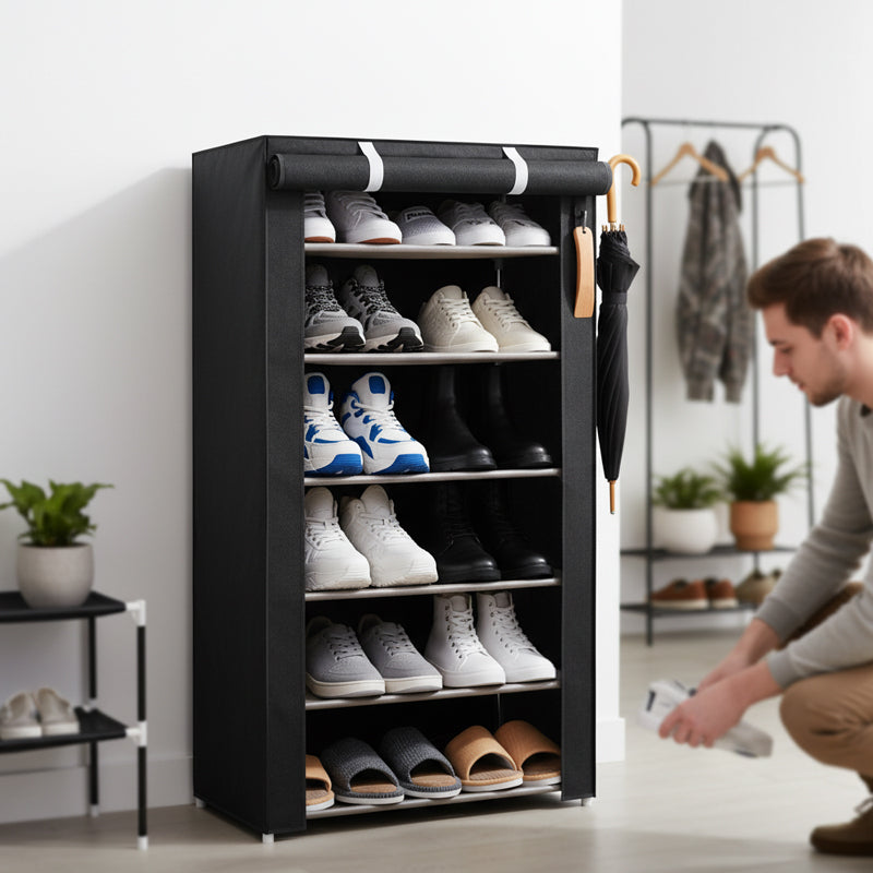 Schuhschrank mit Abdeckung | Mehrschichtiger Schuhorganizer aus Stahlrohr für Flur, Schlafzimmer und Schrank
