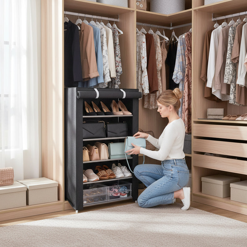 Schuhschrank mit Abdeckung | Mehrschichtiger Schuhorganizer aus Stahlrohr für Flur, Schlafzimmer und Schrank